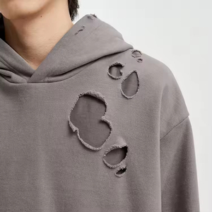 Sudadera con Capucha para Hombre, Diseño Nuevo, Personalizada, Desgastada, con Agujeros en los Pulgares, Diseño Lavado Ácido - Product Image 4