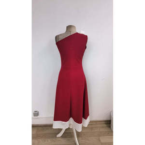 Women's One-Shoulder Dress with Ribbon Detail, Two-<b>Tone</b> Imported Crepe Dress, 34439 - <b>Red</b> - Product Image 5