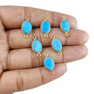 Evil Eye Turquoise sculpture en forme de Marquise, ensemble de lunette en argent Sterling or Vermeil connecteur de charme, fabrication de collier - Product Image 1