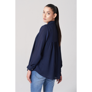 <b>Navy</b> <b>Blue</b> Women's Gatherd Button up <b>Shirt</b> - Product Image 4