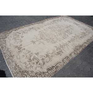 Tapis de 6,6 x 10,4 pieds, tapis turc, tapis en laine gris vintage à motifs floraux - Product Image 3