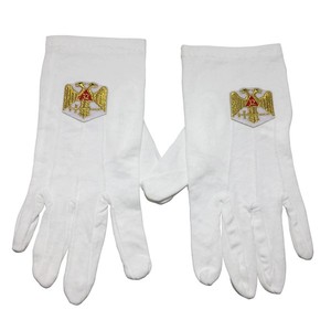 Gants de rite écossais 33e degré de haute qualité en cuir blanc avec des gants d'emblème doré - Product Image 3