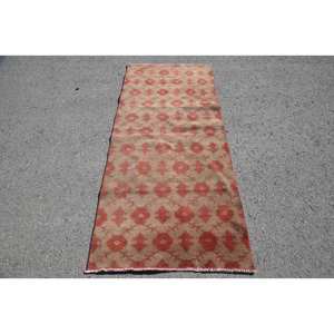 Alfombra turca clásica marrón roja Vintage 3X7,1 pies Lana de área grande 10mm Látex abstracto para sala de pasillo Forma rectangular" - Product Image 1