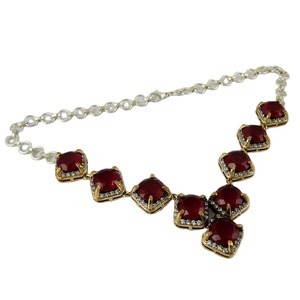 Impresionante Collar de Plata de Ley 925 con Ónix Rojo y Circonitas Blancas, Diseño Bohemio con Forma de Corazones, Joyería con Piedras Preciosas para Aniversario - Product Image 1