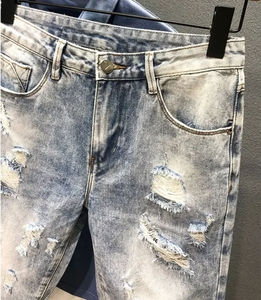 Jeans baggy de coupe respirante de haute qualité pour l'été, short court en denim foncé avec poche pour hommes, vente en gros - Product Image 2