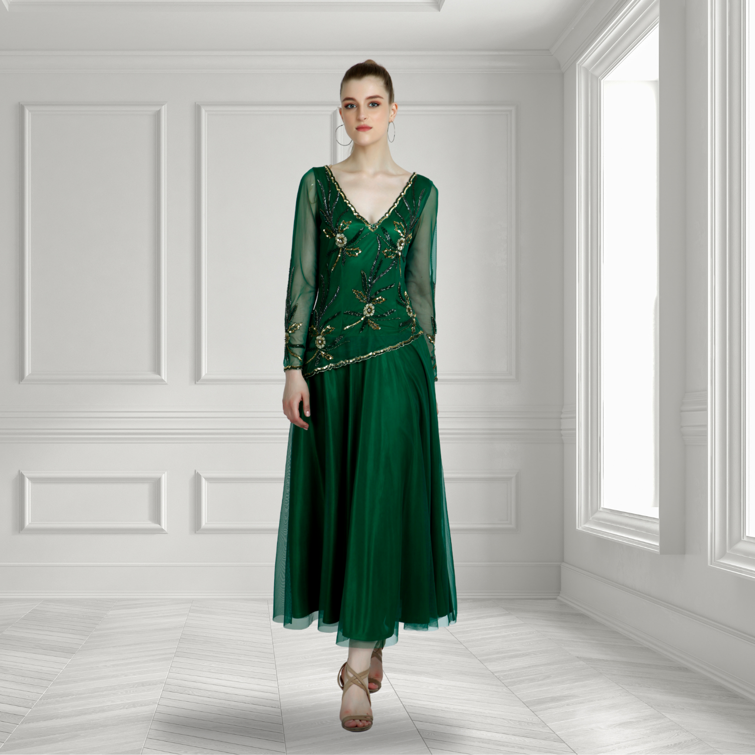 Luxury Green Embroidered Long Dress for Women Designer Party Wear Elegant  Evening Western Gown| Alibaba.com