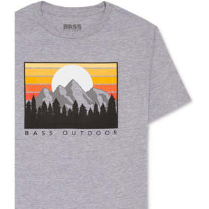 <b>Men's</b> Outdoor Bass Graphic T-<b>Shirt</b> <b>High</b> <b>Collar</b> Lightweight Jersey Solid & Logo Pattern Long Length Fitted Style Gray Size Small - Product Image 2