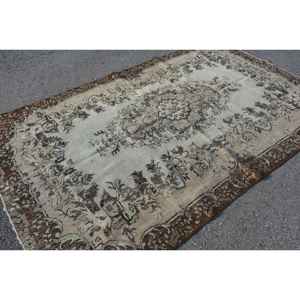 Tapis vintage, tapis turc 5,6x9,2 pieds, tapis en laine marron à motifs floraux - Product Image 3