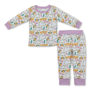 Pyjamas pour bébés et enfants à manches longues, thème Mardi Gras, OEM/ODM/RTS, vêtements pour filles, ensembles de vêtements pour filles, vêtements Mardi Gras. - Product Image 3