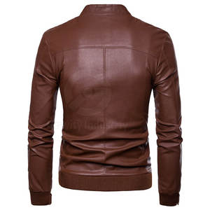 Veste en cuir de vache personnalisée avec logo, design optimal, vente en gros, vêtements d'hiver pour hommes, manches longues, col montant, logo sur le devant - Product Image 3