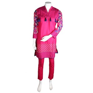 Traje de Algodón de 2 Piezas Bordado para Mujer - Rosa - Product Image 2
