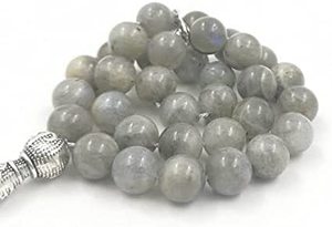 Tasbih-Bracelet musulman en pierre de Labradorite grise naturelle misbaha, 33 perles, cadeau islamique (10mm x 33 perles) - Product Image 3