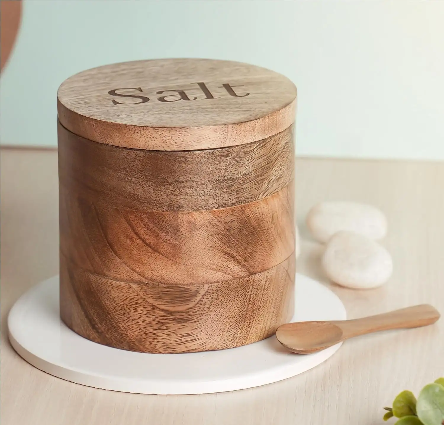 Nouveau pot rond de conteneurs de sel en bois pour les espèces alimentaires fruits secs conteneur de stockage pot maison hôtel restaurant cuisine décoration