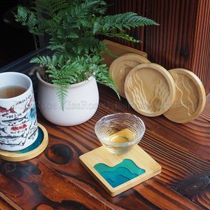 <b>Clear</b> <b>Resin</b> and Stone Coasters with Real Leaves, Eco-Inspired <b>Epoxy</b> Drink Pads for Elegant Natural Home Interiors - Product Image 4