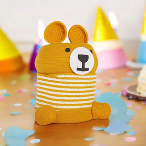 Handcrafted Kids Room Teddy Bear Woven Cotton Rope Basket Nursery <b>Storage</b> Bin & Toy Organizer - Product Image 1