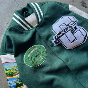 แจ็กเก็ตเลตเตอร์แมนของผู้ชายสไตล์วินเทจปกตั้งโลโก้ปักลายสไตล์สตรีทแขนหนัง - Product Image 3