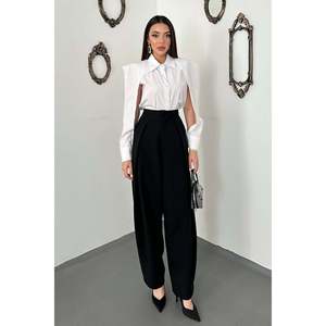 <b>Black</b> Pleated <b>Satin</b> <b>Trousers</b> - <b>Black</b> - Product Image 2