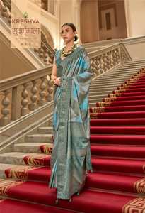 Vente en gros de saris fantaisie en satin catalogue complet disponible au tarif de gros collection de vêtements de mariage et de fête - Product Image 6