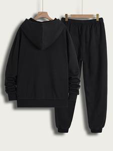 Survêtement uni pour hommes avec logo personnalisé et demi-fermeture à glissière avec poche kangourou pour hommes avec personnalisation complète - Product Image 2