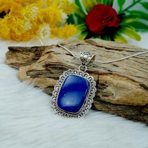 Collar con colgante de moda de Plata de Ley 925 Vintage, piedra preciosa cabujón de lapislázuli genuino azul Natural con regalo de cadena de lujo - Product Image 3
