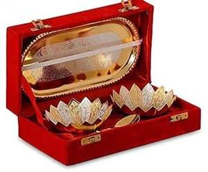 ชุดชามดีไซน์ดอกบัวชุบเงิน2ชิ้นพร้อมถาดผลิตภัณฑ์โลหะจากผู้ผลิตขายส่ง - Product Image 4