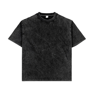 Camiseta en blanco lavada unisex-Hombro caído de gran tamaño, Camiseta de algodón preencogida para hombres - Product Image 4