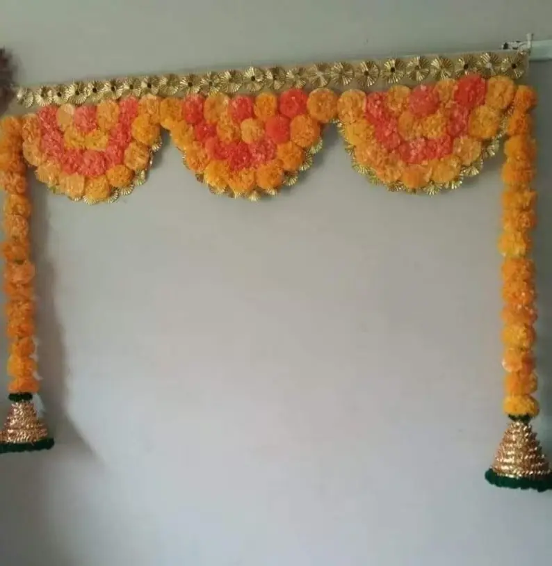 Door Hanging Toran Embroidered Curtain Topper Wall Tapestry Patchwork Indian Door Indian Marigold Door Window Valance Large
