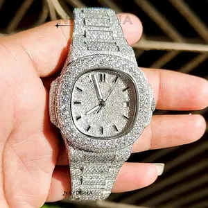 Jam tangan klasik, jam tangan klasik mewah, merek terkenal, Oval, Hip Hop, baja anti karat, jam tangan berlian Moissanite asli untuk semua kesempatan dari India