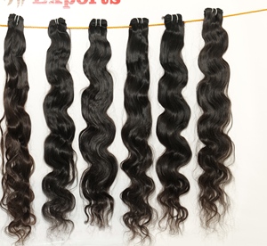 Extensiones de cabello Bodywave indio virgen natural alineado con cutícula Paquetes negros sedosos largos Onda natural de procesamiento no químico - Product Image 6