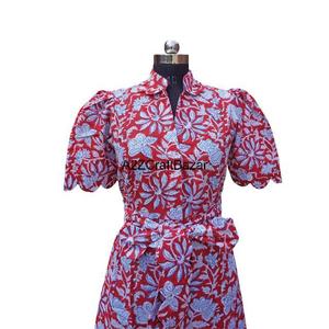 Vestido MIDI de algodón de verano para mujer de estilo Y2K, estampado Floral hecho a mano, hermoso, indio, estampado a mano, ecológico, lavable - Product Image 1