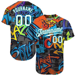 Dernier logo OEM personnalisé Graffiti motif géométrique blanc sarcelle 3D design authentique respirant séchage rapide léger Baseball Jersey - Product Image 1