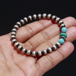Nueva tendencia hermosa Navajo Natural azul turquesa pulsera de cuentas hecha a mano Navajo cuentas sueltas pulsera de cuentas de plata esterlina - Product Image 3