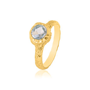 925 Sterling Silver Classic Fashionable Blue Topaz Gemstone <b>Ring</b> Gold Plated Bezel Setting for Women's Wedding Anniversary Party - Product Image 4