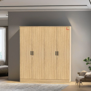 FURNIZONE Modern 4 Door Wooden <b>Wardrobe</b> Closet for Bedroom – <b>Large</b> Storage Cabinet with Hanging Space & 2 Drawers Model 12_0157 - Product Image 1
