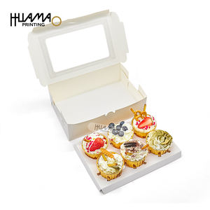 Caja para cupcakes Huamao de papel blanco con ventana transparente en tamaños 1/2/4/6/8/12, caja para cupcakes de calidad alimentaria con logo personalizado para bodas y fiestas - Product Image 1
