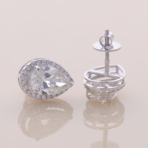 IGI Certified Lab Grown White Diamond Pear Cut Halo Stud <b>Earrings</b> <b>Solid</b> 925 Sterling <b>Silver</b> Luxury <b>Earrings</b> - Product Image 5