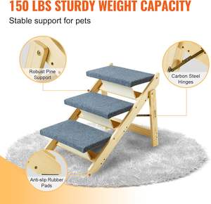 Houten 2-in-1 opvouwbare honden trap & trapjes - 3 treden, 70 kg draagvermogen, geschikt voor bedden/banken/auto's - Product Image 4