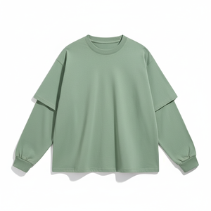 เสื้อยืดสตรีทแวร์แขนคู่สีขาวสีดำเสื้อยืดแขนยาวผ้าฝ้ายโอเวอร์ไซส์ OEM - Product Image 4