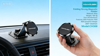 Support de téléphone universel pour voiture Dam CH369 en alliage avec rotation à 360°, pliable, aimant puissant, fixation sur tableau de bord