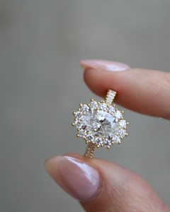 7x9mm Oval Cut Moissanite <b>Cluster</b> Halo Engagement Ring Yellow Gold Plated 925 Silver Fine Bridal Jewelry Wholesale - Product Image 1