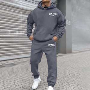 Sweat à capuche et jogger gris anthracite pour hommes de haute qualité ensemble 2 pièces survêtement décontracté chaud polaire vêtements de détente avec poches avant - Product Image 6