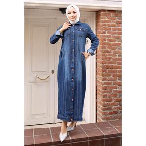 Abrigo vaquero negro modesto con detalles de botones para mujer Mega Merchant 6122, estilo trench para uso diario - Product Image 6