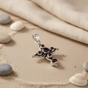 925 Sterling <b>Silver</b> <b>Cross</b> <b>Pendant</b> with Garnet Fine <b>Pendants</b> & Charms for Women - Product Image 3