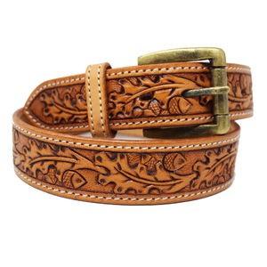 Épingle en cuir de vachette classique et solide unisexe, longueur personnalisée, style vintage occidental, design gravé, couleur marron, largeur 3.5cm - Product Image 1