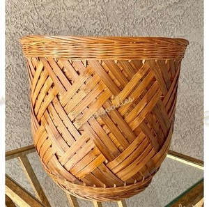 Top Selling Brown Handwoven <b>Bamboo</b> Basket, Handwoven Geometric Pattern Rattan Planter Indoor Multiutility Farmer's Basket - Product Image 6