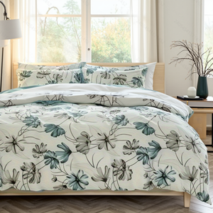 Juego de Ropa de Cama King de 4 Piezas con <span class=keywords><strong>Estampado</strong></span> Floral <span class=keywords><strong>Nórdico</strong></span> Moderno, Funda Nórdica Reversible, Sábana Plana y Fundas de Almohada, Duradero para Todas las Temporadas, 100% - Product Image 2