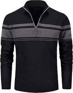 Pull en coton à col montant 1/4 pour homme, pull polo rayé, sweat-shirts chauds pour l'automne et l'hiver - Product Image 6