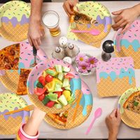Vaisselle de fête de crème glacée d'été Assiettes en papier Gobelets en papier jetables Serviettes en papier Dessert Vaisselle Décoration de fête d'anniversaire