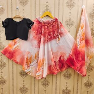 Ensemble Lehenga Choli ethnique pour enfants Shoryam, prêt à porter, vente en gros |   Lehenga imprimé longueur ras du sol pour filles, tenue de fête Diwali - Product Image 1