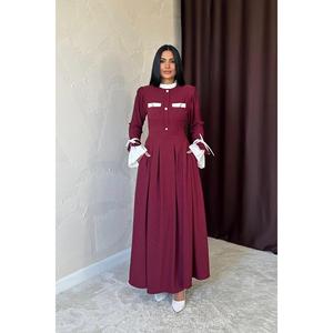 Vestidos al por Mayor con Detalles Plisados en Color Borgoña - Product Image 3